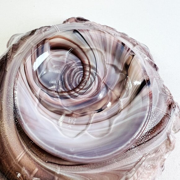 Imperial Vintage Purple Slag Glass Bowl Embossed Rose Design Ruffle Edge 9" wide - Picture 6 of 12